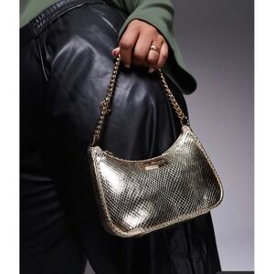 NEW ALDO Gold Snake‎ Print small Baguette Bag Chain Strap Evening party Purse